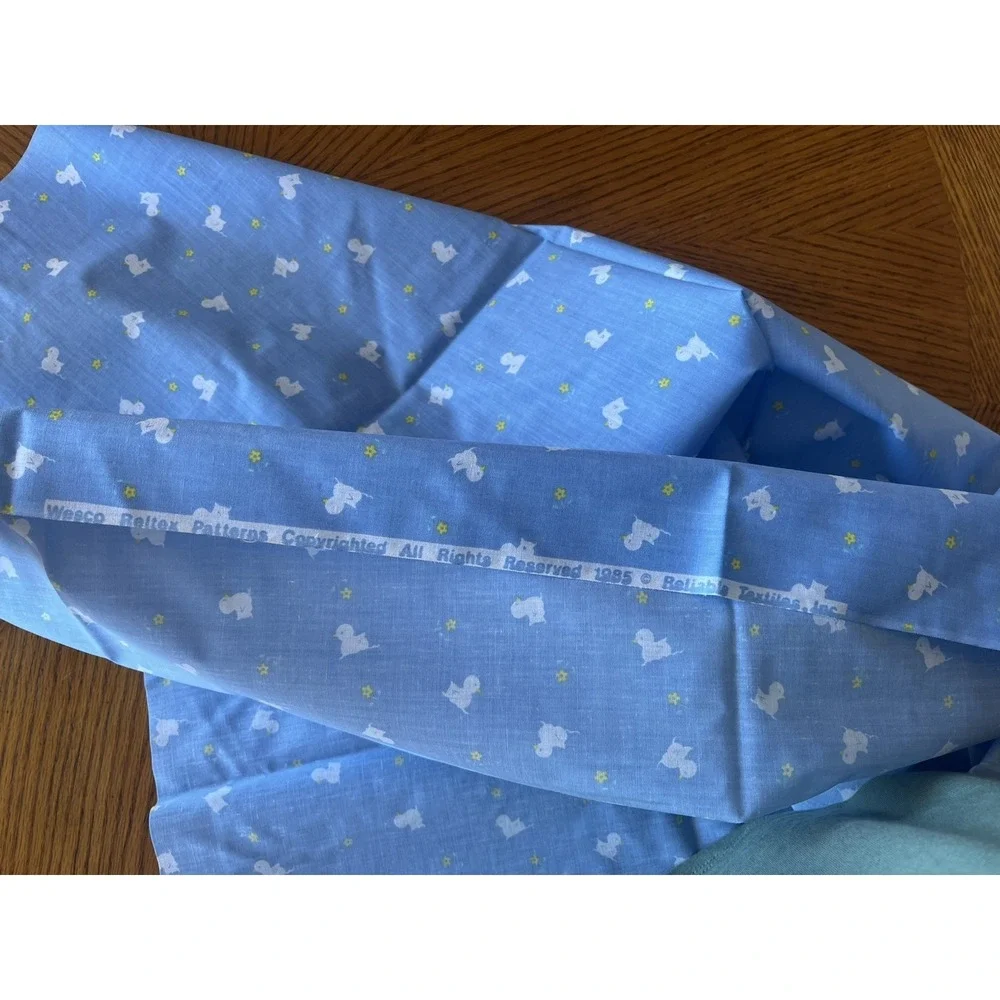 Vintage Fabric Blue Duck Floral Flower Duck Duckling Baby 1980s Wesco Reltex 1yd
